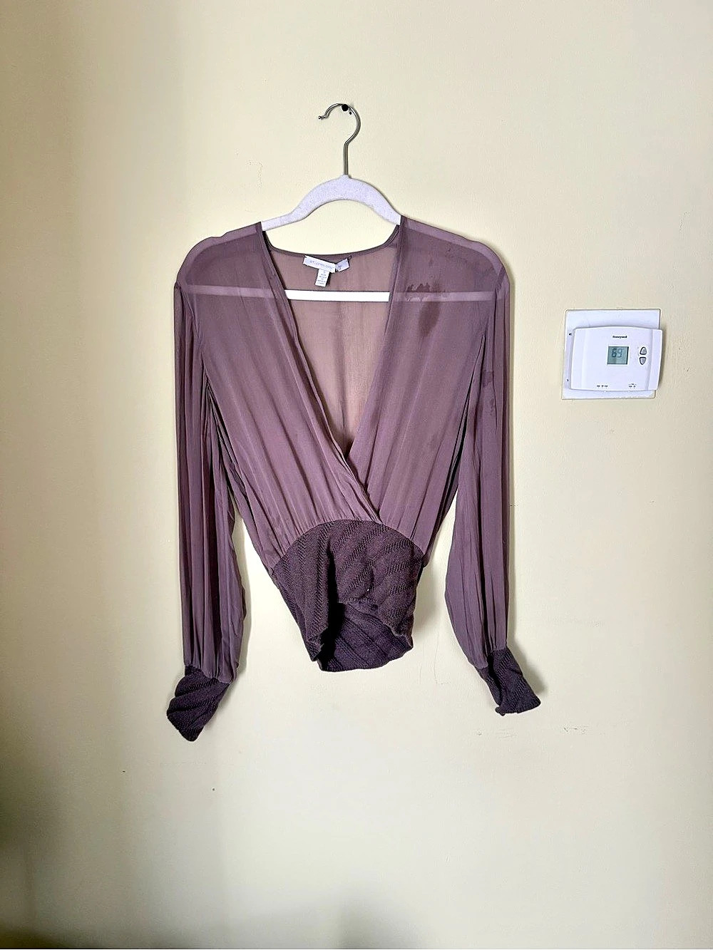 St. John Couture Wrap Front Bodysuit in Purple Size Small